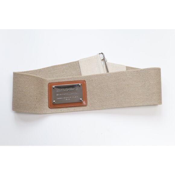 Dolce & Gabbana Vintage Beige Logo Silver Plaque Elastic Waist Belt (Size IT44) main image 7